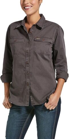 Ariat Female Rebar Washed Twill Work Shirt Khaki X-Small in Saudi Arabia