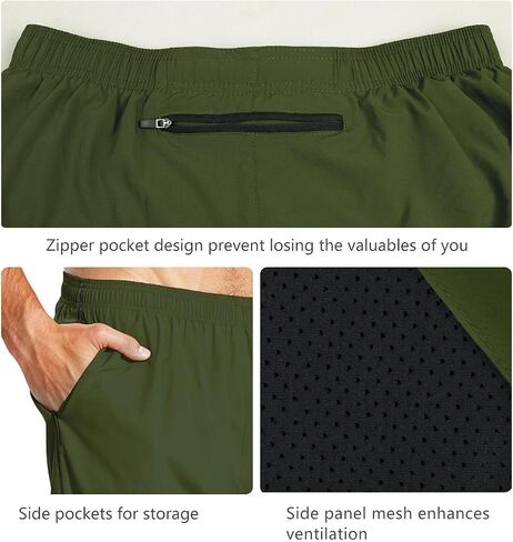 BALEAF Men's 7" Running Shorts with Mesh Liner Zipper Pocket for Athletic Workout Gym in Kuwait