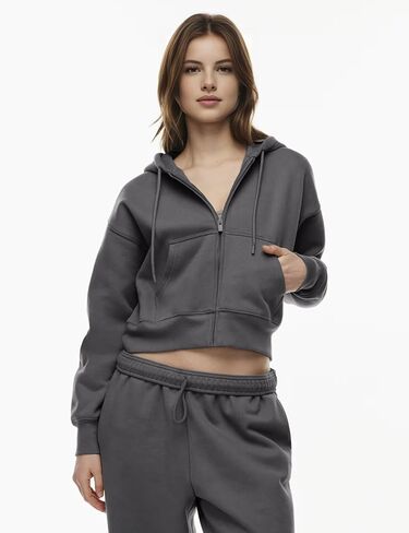 PUWEI Women's Casual Zip Up Drawstring Cropped Hoodie Hooded Crop Jacket Top with Pockets in Kuwait