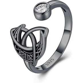 Celtic Knot Ring 925 Sterling Silver with Zircon Moon Ring Adjustable Open Ring Celtic Jewelry Gift for Women Girls in Kuwait