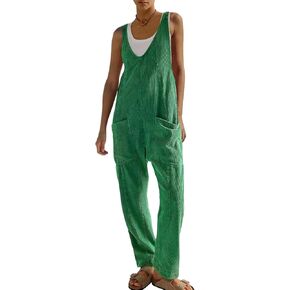 LifeShe Women Corduroy Overalls V Neck Sleeveless Harem Long Pants Jumpsuits Adjustable Strap Baggy Rompers