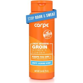 Carpe No-Sweat Groin Powder (For Women) - Designed for Maximum Sweat Absorption - Mess and Friction Free, Stop Chafing - Talc Free Powder Women’s Groin Powder