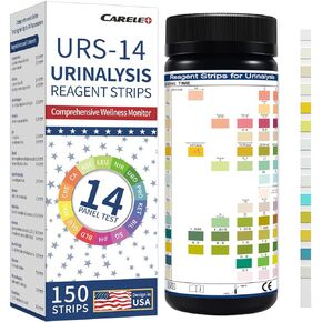 14-Panel Urine Test Strips - 150ct, Comprehensive Urinalysis for Men & Women, Detects UTI, pH, KET, Prot, SG, BIL, GLU, CRE, BLO, and More - Ideal for Home Use