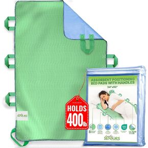 Absorbent Positioning Bed Pad with Handles 34" X 52"- Washable, Waterproof Incontinence Bed Pads - Reusable Bed Mobility Under Pads to Aid Seniors, Disabled & Bedridden Patients - Fast-Drying