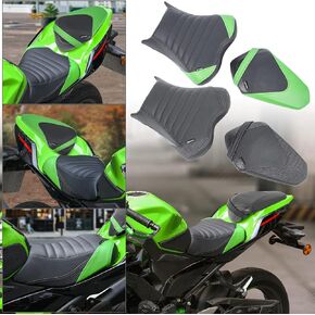 Motorcycle Breathable Gel Seat Pad Leather Driver Passenger Cushion Pad Touring Saddle Compatible with K-awasaki Ninja 400 NINJA400 Z400 Z 400 2018-2023 2019 2020 2021 2022 (Front-Green)