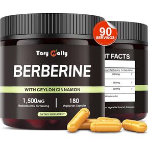 Tary Nally Berberine Supplement 1500mg | Berberine with Ceylon Cinnamon & Citrus Bergamot | Organic, Non-GMO Berberine Formula for Metabolic & Vitality, Weigh*t Support | 3-Month Supply, 180 Capsules