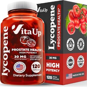 Lycopene Supplement - USA Made Lycopene 30mg - Lycopene Powder Capsules - Prostate Supplements for Men - Lycopene Supplements for Prostate Health, Heart Health & Immune Support - 120 Count