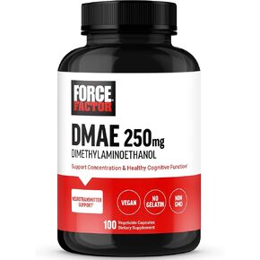 FORCE FACTOR DMAE Supplement for Concentration, Focus, and Healthy Cognitive Function, Brain Supplement & Neurotransmitter Support, Vegan, Non-GMO, 100 Capsules