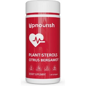 UpNourish Citrus Bergamot, Plant Sterols and Stanols Supplement, Heart Health Support with CoQ10, Omega 3, Olive Leaf Extract, Turmeric Curcumin, Black Garlic and Niacin - 120 Softgels