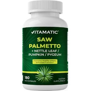 Vitamatic Saw Palmetto Extract for Men & Women 180 Veg Capsules - Made with Pumpkin Seed, Pygeum, Nettle Leaf - Made in The USA - Promotes Healthy Prostate Function