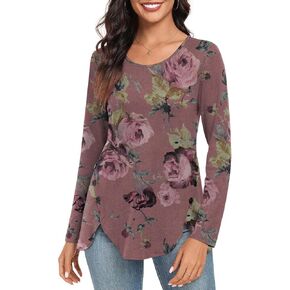 CATHY Womens Tops Dressy Casual Crew Neck Long Sleeve Shirts Button Side Tunic to Wear with Leggings
