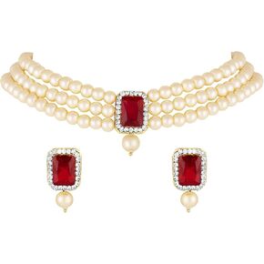 Aheli Ethnic Choker Necklace Earrings Wedding Bollywood Party Jewelry Set Gift for Women