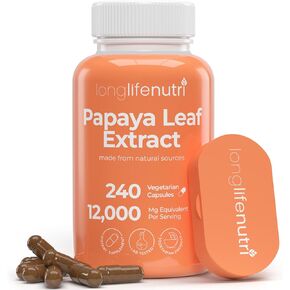Papaya Leaf Extract 10:1 Supplement 12000mg - 240 Vegetarian Capsules, 4-Month Supply, from Carica Papaya for Blood Platelet Production & Digestive Function, Organic, GMP Certified, Made in USA