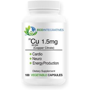 Cu 1.5mg (Copper Citrate) Highly Bioavailable Supports Nervous System, Collagen Synthesis for Bones Joints and Cardiovascular System, Iron Metabolism, Energy Production – 100 Capsules