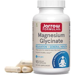 Jarrow Formulas Magnesium Glycinate, Dietary Supplement, Supports Relaxation and Healthy Sleep, 360 mg per Serving, 90 Veggie Capsules, Up to a 30 Day Supply
