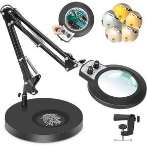 10X Magnifying Glass with Light and Stand, Upgraded Latest Style Any Color Modes & Stepless Dimming Magnifying Lamp, Hands Free LED Lighted Magnifier for Painting Repair Reading Nail Hobby