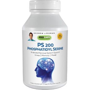 Andrew Lessman PS 200 Phosphatidyl Serine 120 Capsules – Supports Mental Clarity, Positive Mood, Memory, Cognitive Function. Essential for Neurotransmitter Production and Release. No Additives