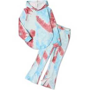 Girls Clothes Tie Dye Sweatsuit Long Sleeve Sweatshirt Tops and Flare Pants 2PCS Girls Fall Clothes