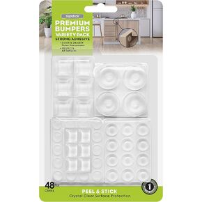 Slipstick Premium Cabinet Door Bumpers 3/8" Round Clear Adhesive Pads, Cabinet Stoppers, Rubber Bumpers for Drawers, Cupboards, Cutting Boards, Glass Tops, Picture Frames, Furniture, 24 Dampers