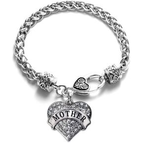 Inspired Silver - Silver Pave Heart Charm Bracelet with Cubic Zirconia Jewelry