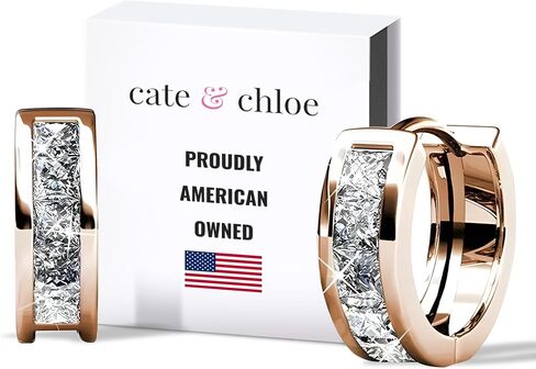 Cate & Chloe Giselle 18k White Gold Plated Crystal Hoop Earrings with Crystals, Beautiful Sparkling Silver Small Hoops Earring Set, Wedding Anniversary Fashion Jewelry - Hypoallergenic in Kuwait
