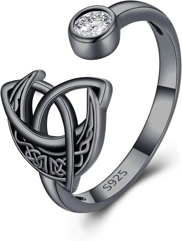 Celtic Knot Ring 925 Sterling Silver with Zircon Moon Ring Adjustable Open Ring Celtic Jewelry Gift for Women Girls in Kuwait