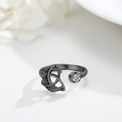 Celtic Knot Ring 925 Sterling Silver with Zircon Moon Ring Adjustable Open Ring Celtic Jewelry Gift for Women Girls in Kuwait