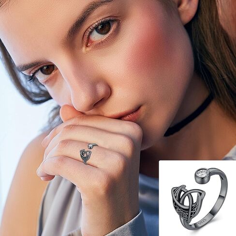 Celtic Knot Ring 925 Sterling Silver with Zircon Moon Ring Adjustable Open Ring Celtic Jewelry Gift for Women Girls in Kuwait
