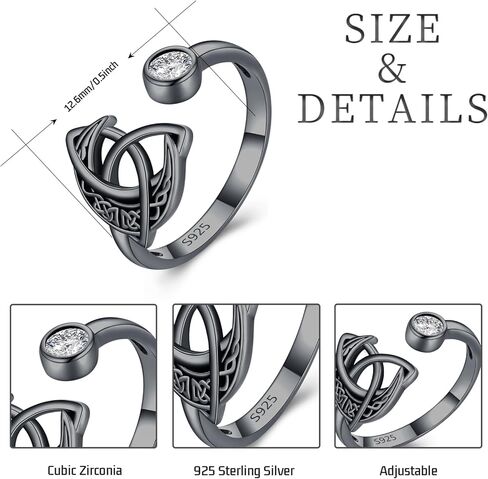 Celtic Knot Ring 925 Sterling Silver with Zircon Moon Ring Adjustable Open Ring Celtic Jewelry Gift for Women Girls in Kuwait