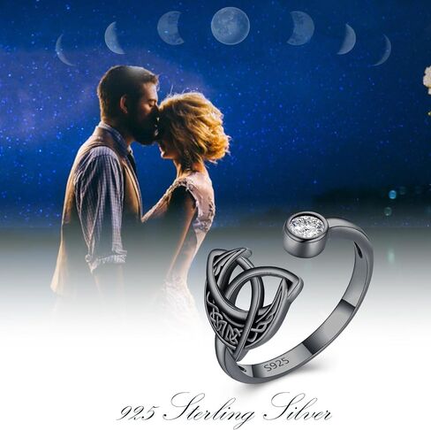 Celtic Knot Ring 925 Sterling Silver with Zircon Moon Ring Adjustable Open Ring Celtic Jewelry Gift for Women Girls in Kuwait
