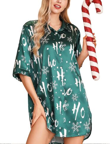 Leikar Satin Nightgown For Women 3/4 Sleeve Silk Nightshirt Button Down Pajamas Dress Boyfriend Sleepshirt S-XXL in Kuwait