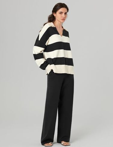 Meetjen Women's Sweater Sets 2 Piece Outfits 2024 Casual V Neck Long Sleeve Tracksuit Pullover Tops Wide Leg Sweatpants in Saudi Arabia