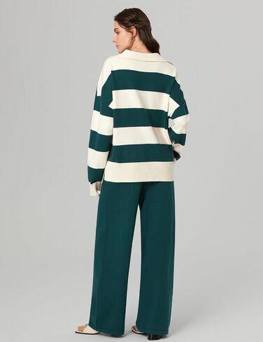 Meetjen Women's Sweater Sets 2 Piece Outfits 2024 Casual V Neck Long Sleeve Tracksuit Pullover Tops Wide Leg Sweatpants in Saudi Arabia