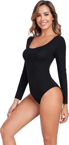 Women's Crew Neck Bodysuit Long Sleeve Body Suits Tops Basic Shirts Going Out Jumpsuit in Kuwait