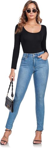 Women's Crew Neck Bodysuit Long Sleeve Body Suits Tops Basic Shirts Going Out Jumpsuit in Kuwait