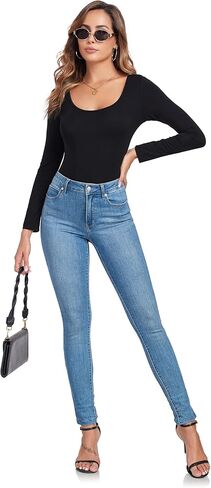 Women's Crew Neck Bodysuit Long Sleeve Body Suits Tops Basic Shirts Going Out Jumpsuit in Kuwait