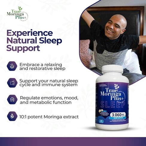 Sleep Support Supplement 10:1 Extract | 20,000mg of Organic Moringa, Chamomile, Passion Flower, Valerian Root, Hibiscus for Relaxation | Natural Sleep Aid for Adults (150 Capsules) in Saudi Arabia