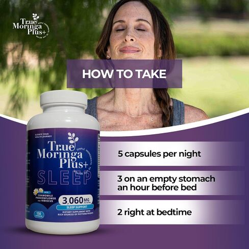 Sleep Support Supplement 10:1 Extract | 20,000mg of Organic Moringa, Chamomile, Passion Flower, Valerian Root, Hibiscus for Relaxation | Natural Sleep Aid for Adults (150 Capsules) in Saudi Arabia