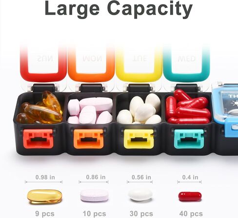 Fullicon Moisture Proof Pill Organizer 2 Times a Day, Large Pill Box 7 Day, Spill Proof Pill Case, Travel Pill Container, Medicine Pill Organizer with Secure Lids, Daily Pill Organizer (Rainbow Black) in Saudi Arabia