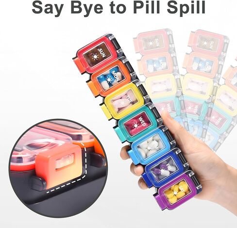 Fullicon Moisture Proof Pill Organizer 2 Times a Day, Large Pill Box 7 Day, Spill Proof Pill Case, Travel Pill Container, Medicine Pill Organizer with Secure Lids, Daily Pill Organizer (Rainbow Black) in Saudi Arabia