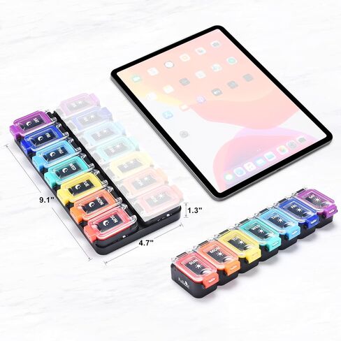Fullicon Moisture Proof Pill Organizer 2 Times a Day, Large Pill Box 7 Day, Spill Proof Pill Case, Travel Pill Container, Medicine Pill Organizer with Secure Lids, Daily Pill Organizer (Rainbow Black) in Saudi Arabia