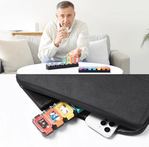Fullicon Moisture Proof Pill Organizer 2 Times a Day, Large Pill Box 7 Day, Spill Proof Pill Case, Travel Pill Container, Medicine Pill Organizer with Secure Lids, Daily Pill Organizer (Rainbow Black) in Saudi Arabia