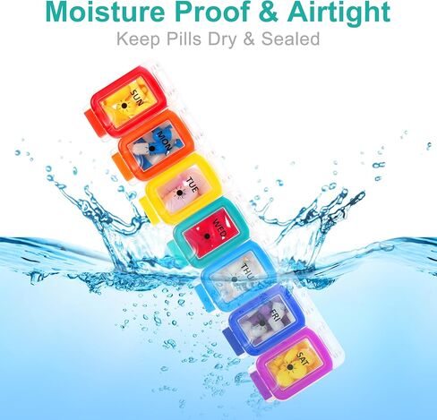 منظم حبوب منع الحمل المقاوم للرطوبة من فوليكون مرتين في اليوم، صندوق حبوب كبير 7 أيام، علبة حبوب منع الحمل مقاومة للانسكاب، حاوية حبوب السفر، منظم حبوب الدواء مع أغطية آمنة، منظم حبوب الدواء اليومي (قوس قزح أسود) in Kuwait