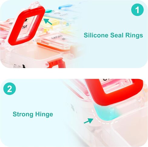 منظم حبوب منع الحمل المقاوم للرطوبة من فوليكون مرتين في اليوم، صندوق حبوب كبير 7 أيام، علبة حبوب منع الحمل مقاومة للانسكاب، حاوية حبوب السفر، منظم حبوب الدواء مع أغطية آمنة، منظم حبوب الدواء اليومي (قوس قزح أسود) in Kuwait