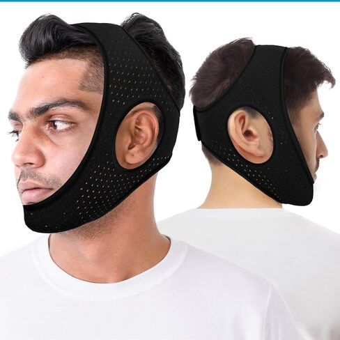 Anti Snore Chin Strap for CPAP Users, Chin Strap for Sleeping Comfortable Stop Snoring Solution, Anti Snoring Device for Men and Women, Double Airflow Jaw Strap Breathable and Reusable, Black in Saudi Arabia