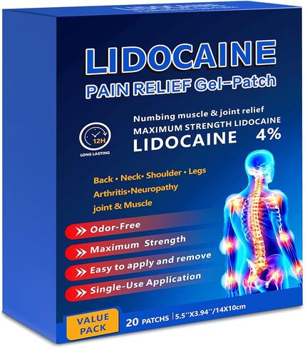 LIDOCAINE Pain Relief PatchPain Relief Gel-Patch 20 Count-12 Hour Pain Relief,Maximum Strength Pain Patches for Back,Neck,Shoulders,Legs,Arthritis,Neuropathy Joints & Muscles in Saudi Arabia