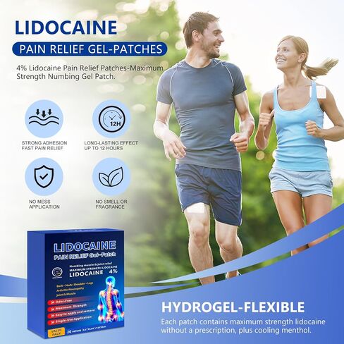 LIDOCAINE Pain Relief PatchPain Relief Gel-Patch 20 Count-12 Hour Pain Relief,Maximum Strength Pain Patches for Back,Neck,Shoulders,Legs,Arthritis,Neuropathy Joints & Muscles in Saudi Arabia