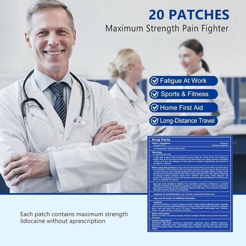 LIDOCAINE Pain Relief PatchPain Relief Gel-Patch 20 Count-12 Hour Pain Relief,Maximum Strength Pain Patches for Back,Neck,Shoulders,Legs,Arthritis,Neuropathy Joints & Muscles in Saudi Arabia
