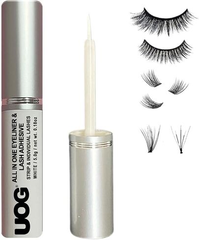 UOG Eyelash Adhesive Glue - Super Strong Hold for Up to 5 Days. Waterproof, Allergy-Free, Odorless. Brush-On False Lash Extension Glue, All-in-One Formula. (Black) in Kuwait