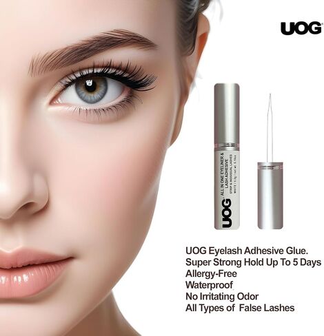 UOG Eyelash Adhesive Glue - Super Strong Hold for Up to 5 Days. Waterproof, Allergy-Free, Odorless. Brush-On False Lash Extension Glue, All-in-One Formula. (Black) in Kuwait